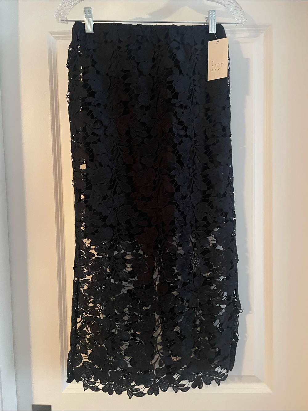 a new day Black Floral Lace Midi Skirt
